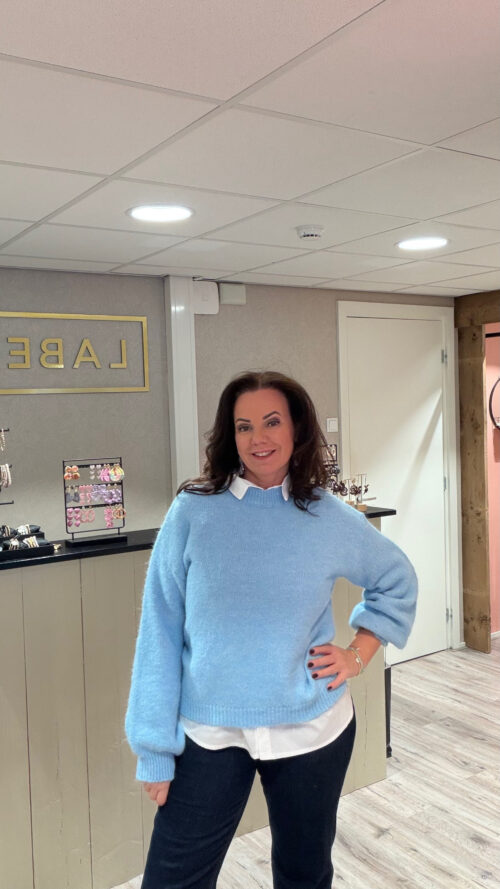 Basic Knitted trui blue-azzurro-truien en vesten Label-L