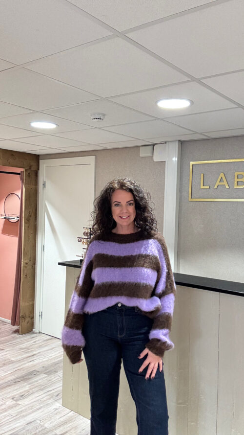 Trui stripe knitted lila brown Label-L-Truien en Vesten Label-L